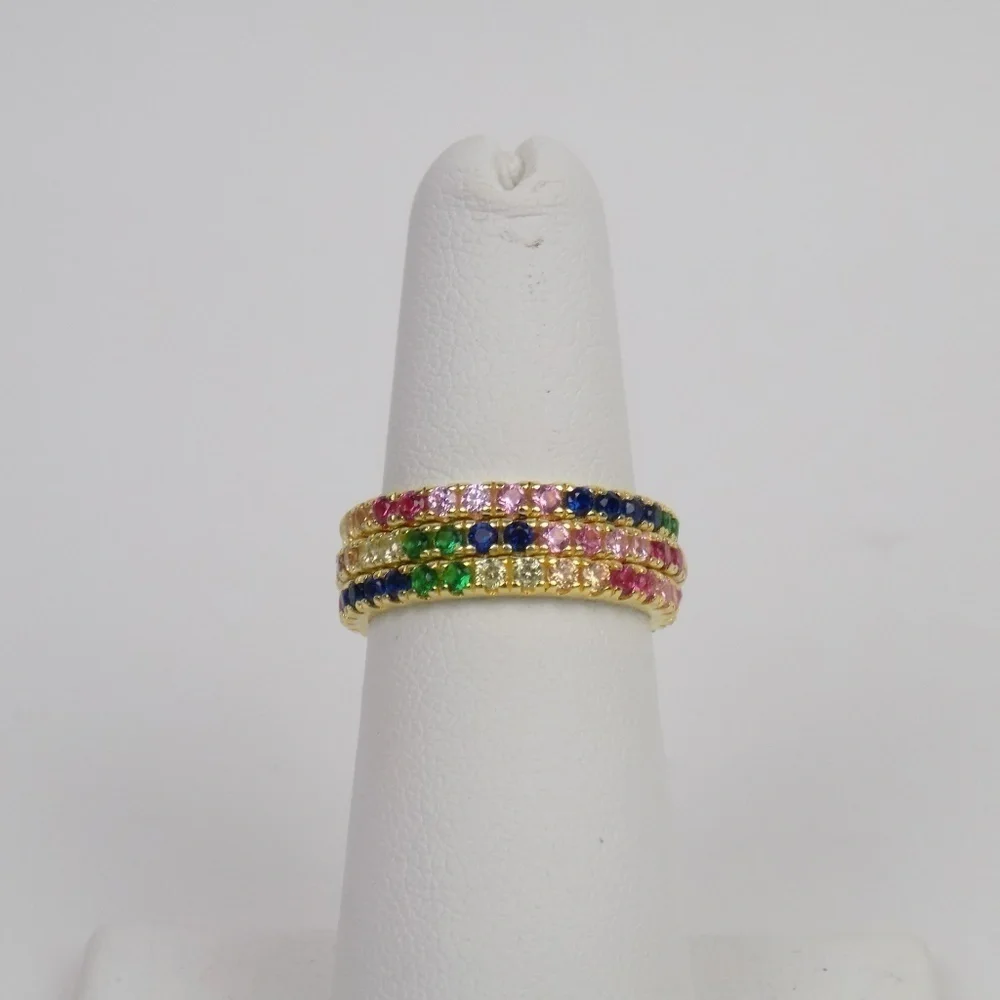 new! sz 6 dainty gold stacking ring eternity band rainbow